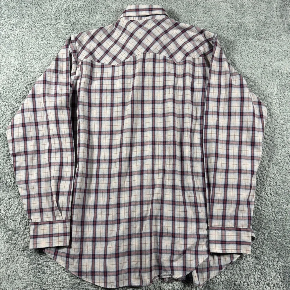 VTG Levi's Western Snap Shirt Paper Thin Men Large White Plaid Pearl Snap LS